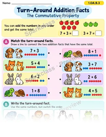 Turn Around Facts — Grade 1 worksheet preview