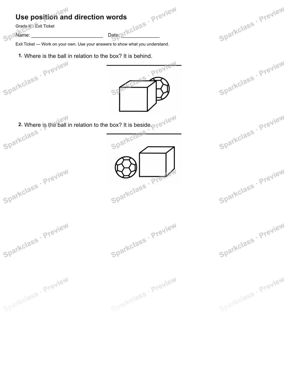 Use position and direction words — Exit Ticket — page 2