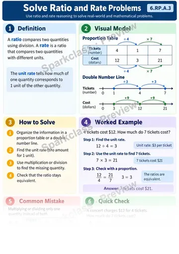 Knowledge Guide · Use ratio and rate reasoning to solve problems — Grade 6 worksheet preview