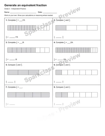Generate an equivalent fraction — Independent Practice — Grade 3 worksheet preview