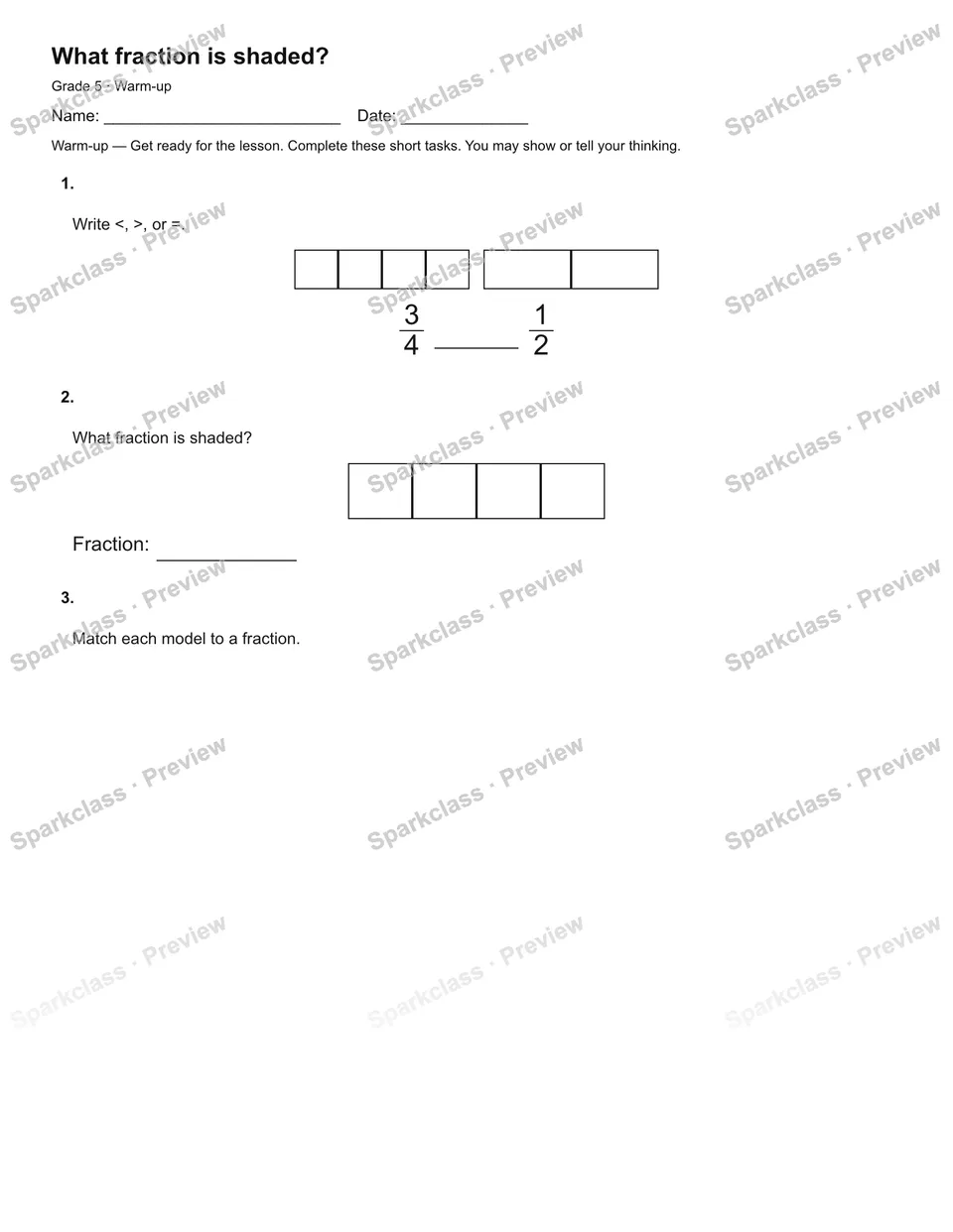 What fraction is shaded? — Warm-up — page 1