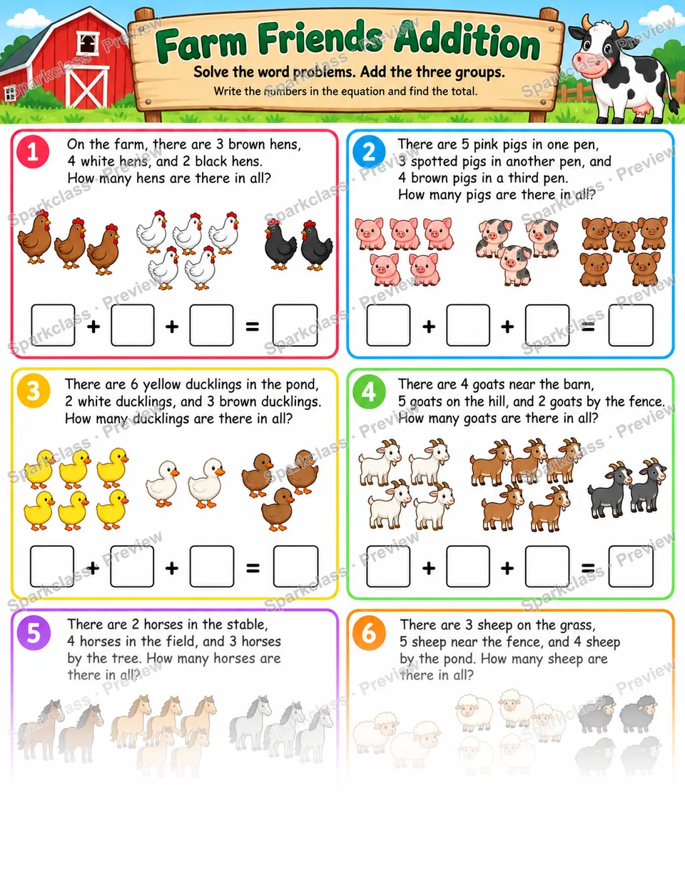 Farm Three Addends — page 1