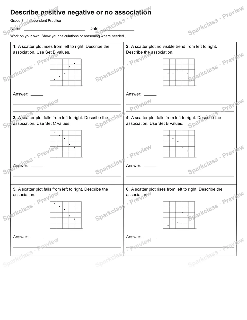 Describe positive negative or no association — Independent Practice — page 1