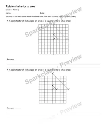 Relate similarity to area — Warm-up — Grade 8 worksheet preview