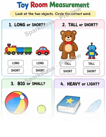 Basic Describe Attributes · Toy Room — Kindergarten worksheet preview