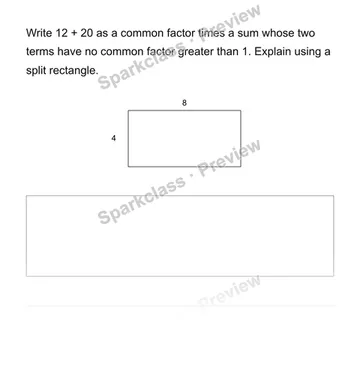 Use the distributive property with common factors — Grade 6 problem preview