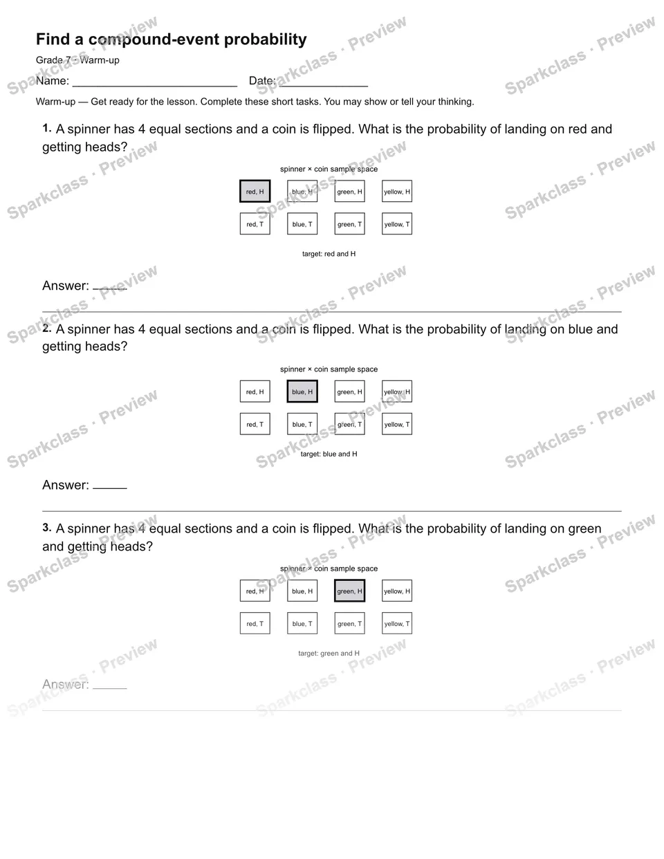 Find a compound-event probability — Warm-up — page 2