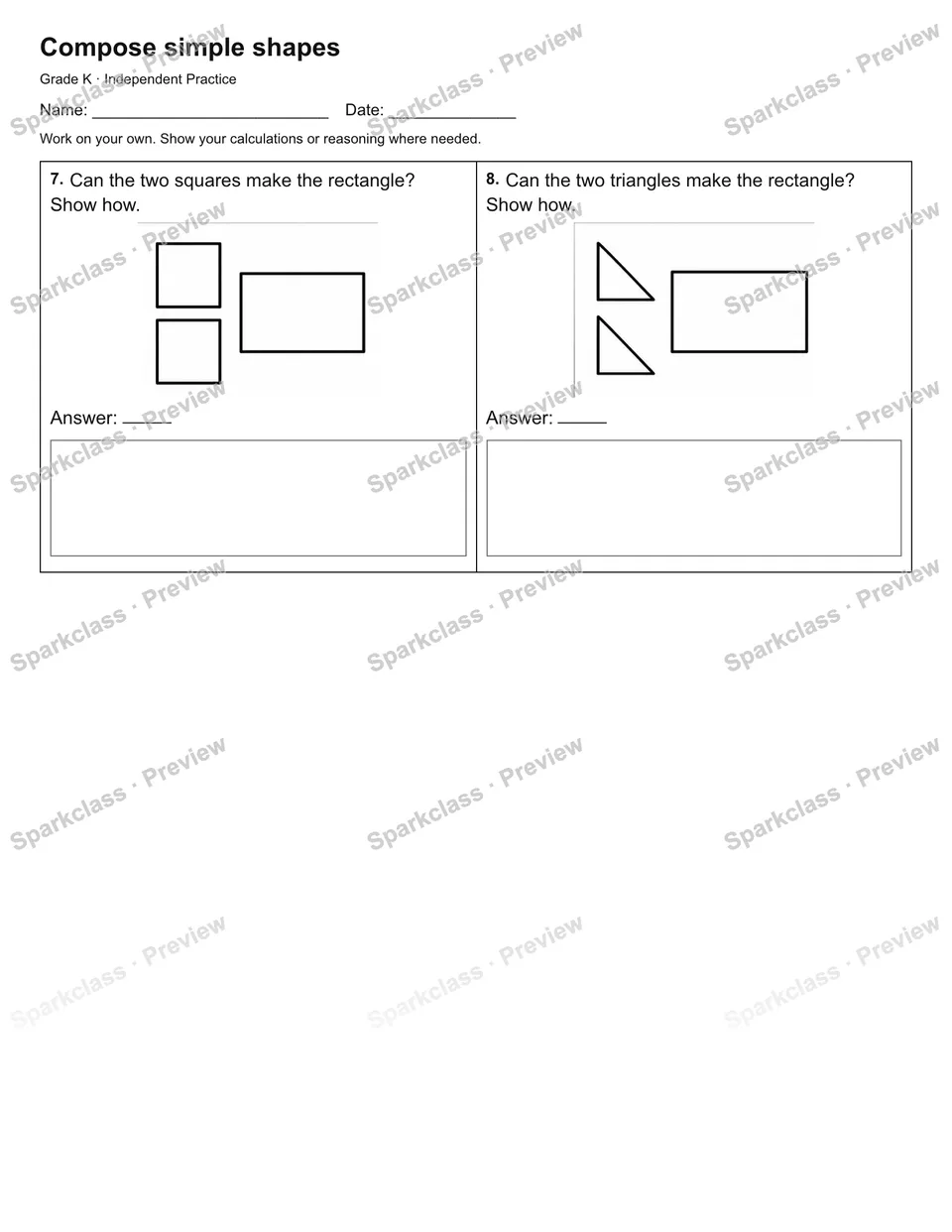 Compose simple shapes — Independent Practice — page 2