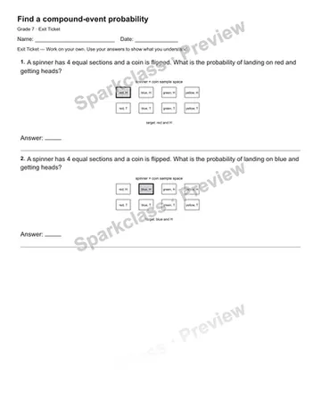 Find a compound-event probability — Exit Ticket — Grade 7 worksheet preview