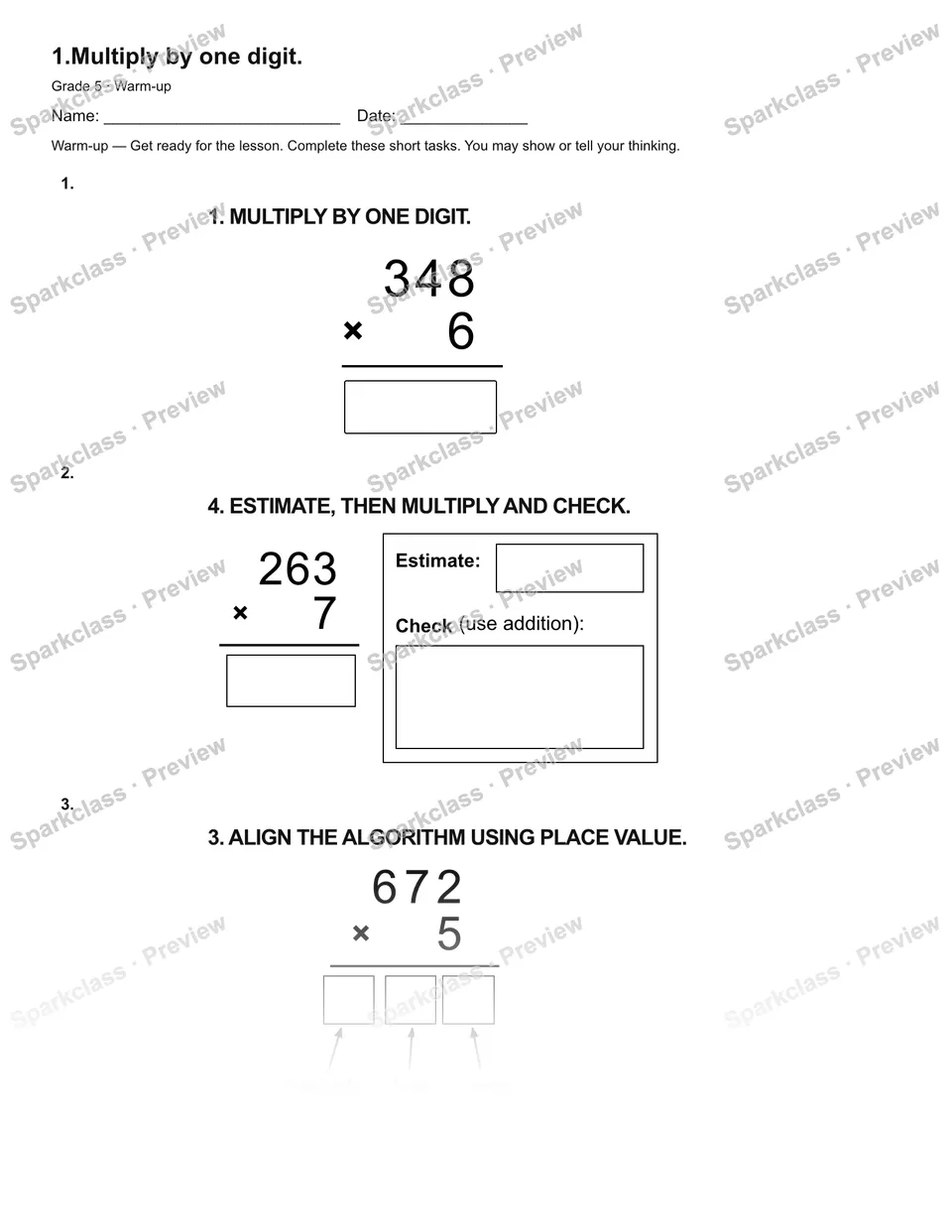 1.Multiply by one digit. — Warm-up — page 2