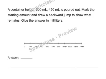 Show a measurement change on a scale — Grade 4 problem preview