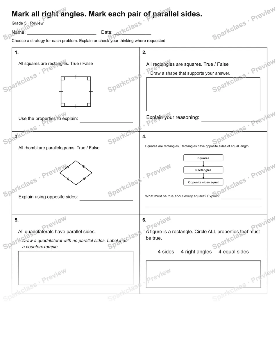 Mark all right angles. Mark each pair of parallel sides. — Review — page 1
