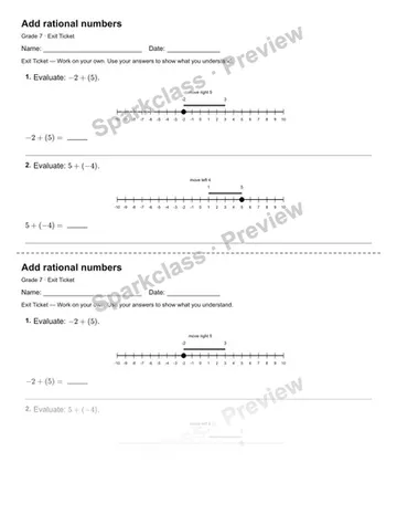 Add rational numbers — Exit Ticket — Grade 7 worksheet preview