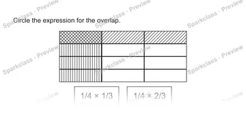 Circle the expression for the overlap. 1/4 × 1/3 1/4 × 2/3 — Grade 5 problem preview
