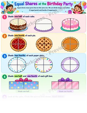Equal Shares Birthday Party — Grade 1 worksheet preview