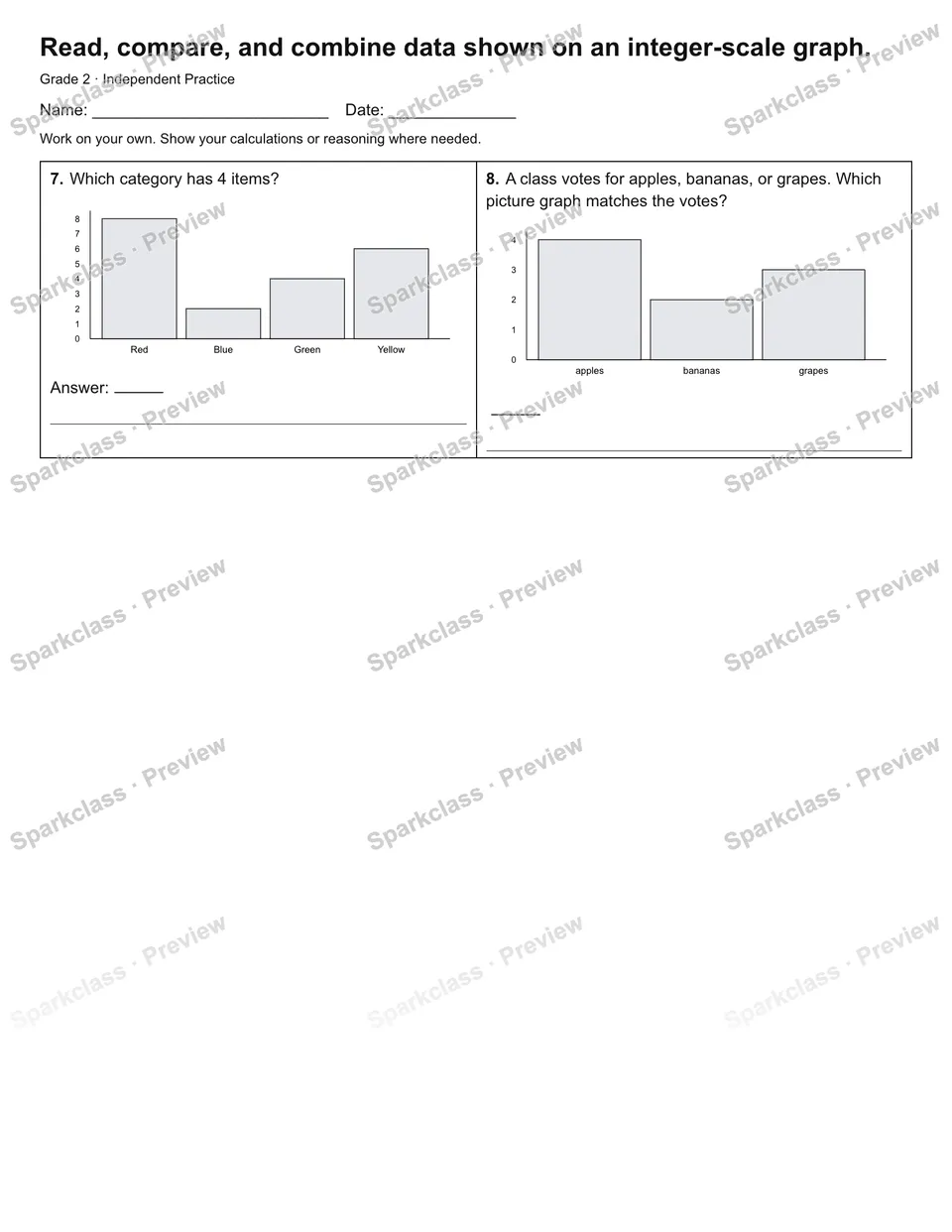 Read, compare, and combine data shown on an integer-scale graph. — Independent Practice — page 2