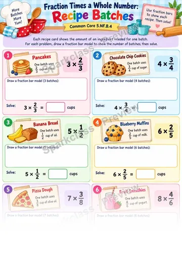 Multiply a Fraction by a Whole Number — Grade 5 worksheet preview