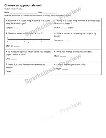 Choose an appropriate unit — Guided Practice — Grade 1 worksheet preview
