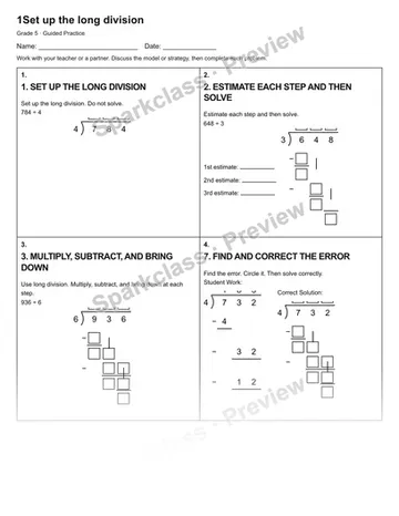 1Set up the long division — Guided Practice — Grade 5 worksheet preview