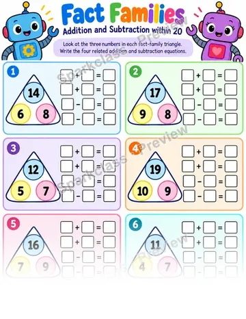 Fact Family Triangle — Grade 1 worksheet preview