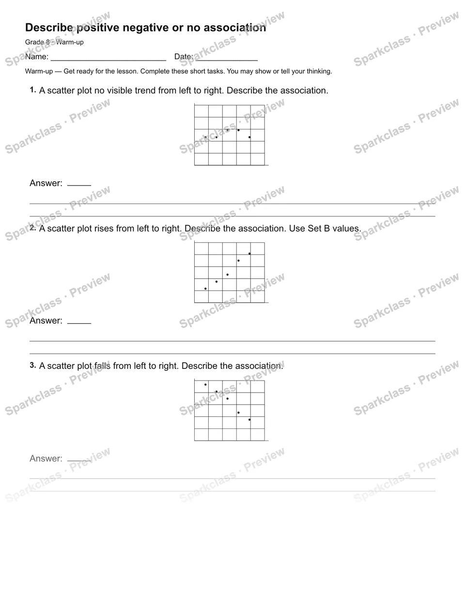 Describe positive negative or no association — Warm-up — page 2
