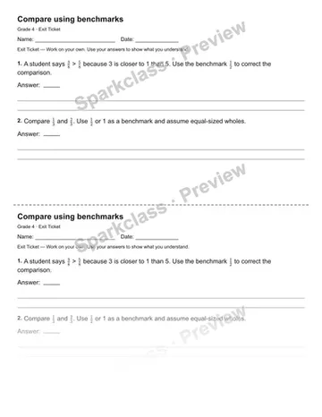 Compare using benchmarks — Exit Ticket — Grade 4 worksheet preview