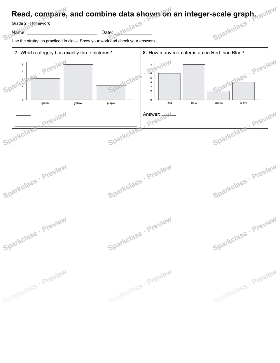 Read, compare, and combine data shown on an integer-scale graph. — Homework — page 2