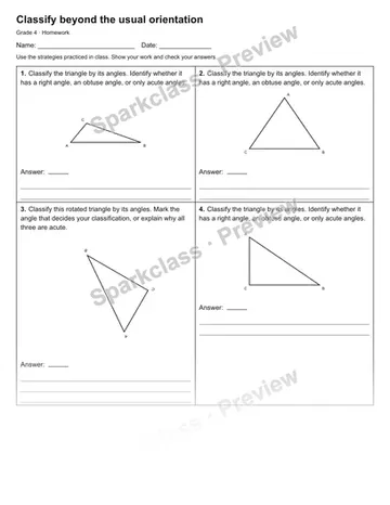 Classify beyond the usual orientation — Homework — Grade 4 worksheet preview