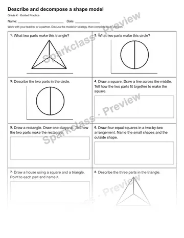 Describe and decompose a shape model — Guided Practice — Kindergarten worksheet preview