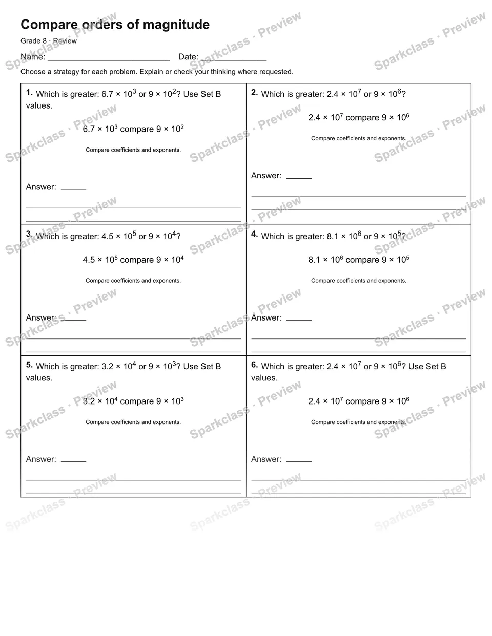 Compare orders of magnitude — Review — page 1