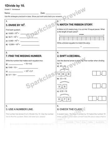 1Divide by 10. — Homework — Grade 5 worksheet preview