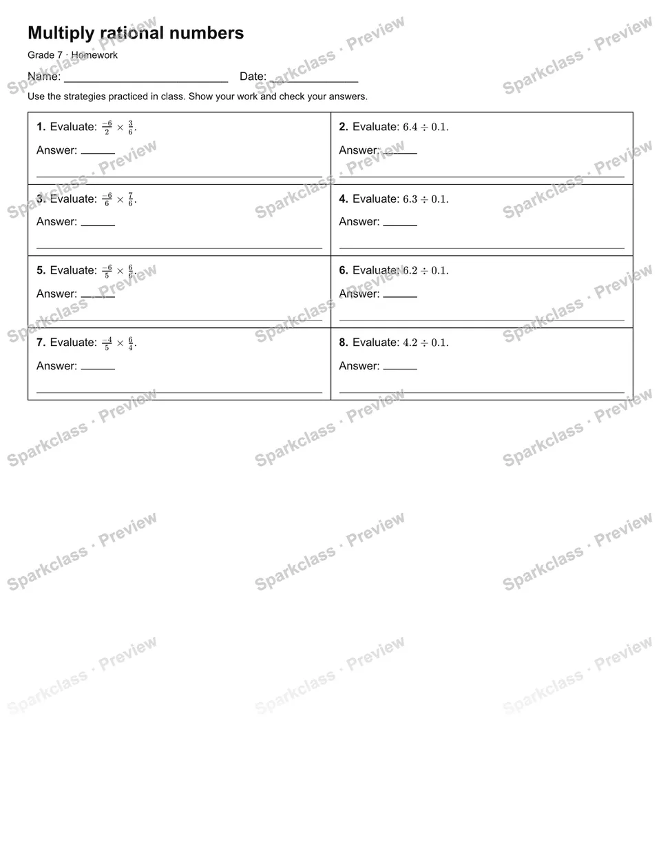 Multiply rational numbers — Homework — page 1