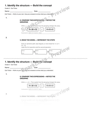 1. Identify the structure — Build the concept — Exit Ticket — Grade 5 worksheet preview