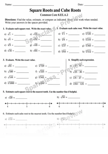 8.EE.A.2 · Square and Cube Roots — Grade 8 worksheet preview