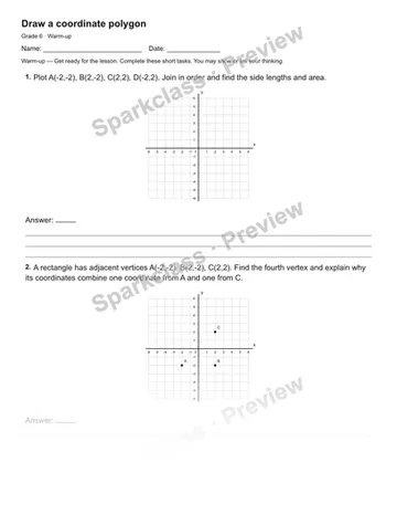 Draw a coordinate polygon — Warm-up — Grade 6 worksheet preview