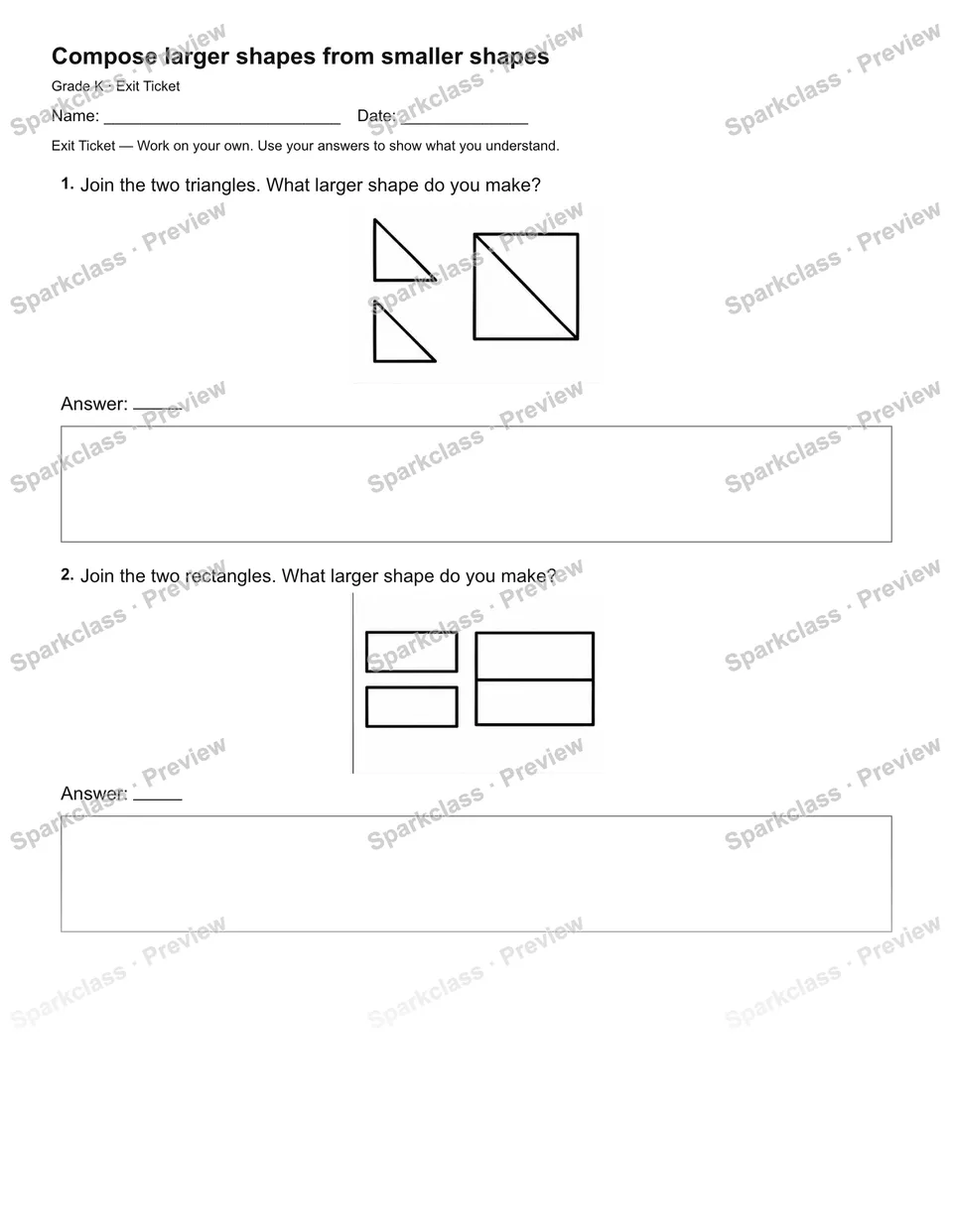 Compose larger shapes from smaller shapes — Exit Ticket — page 1