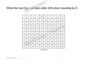 Count by fives on a number table — Grade 2 problem preview
