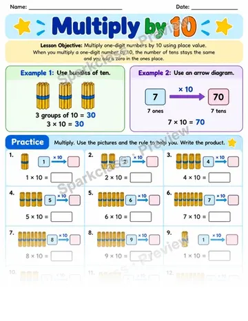 Place Value Multiply By 10 — Grade 3 worksheet preview