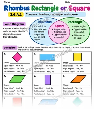 Rhombus Rectangle Or Square — Grade 3 worksheet preview