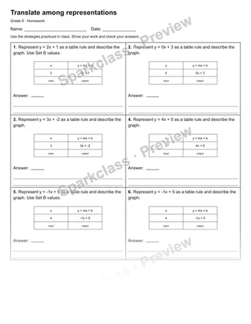 Translate among representations — Homework — Grade 8 worksheet preview