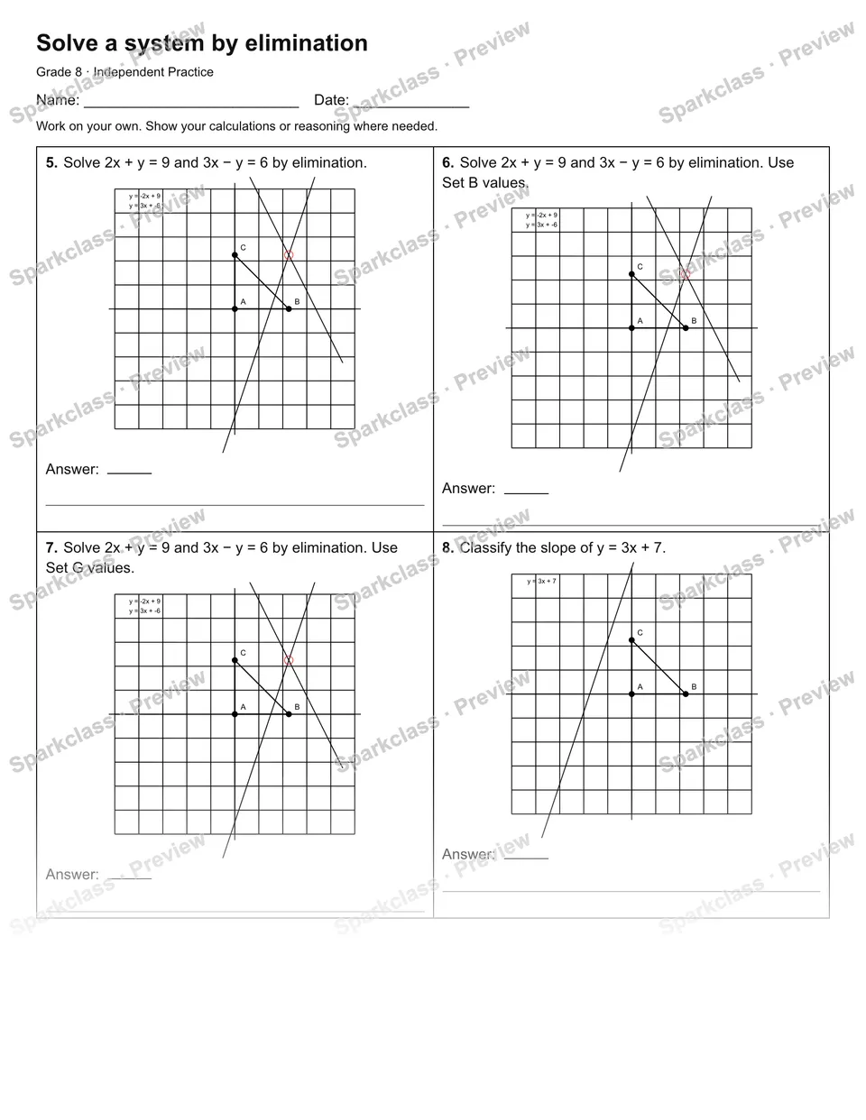Solve a system by elimination — Independent Practice — page 2