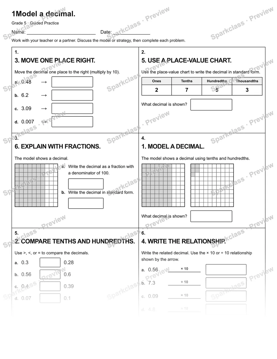 1Model a decimal. — Guided Practice — page 1