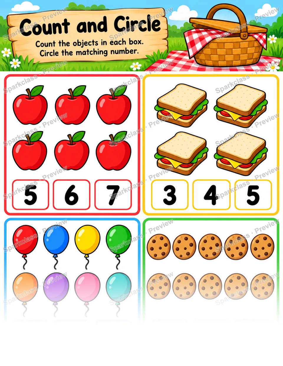 Basic Count and Circle · Quantities — page 1