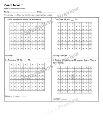 Count forward — Independent Practice — Grade 1 worksheet preview
