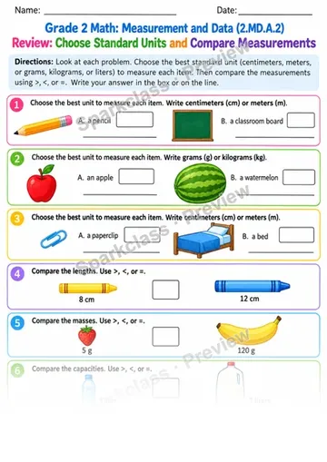 2.MD.A.2 · Different Units Review — Grade 2 worksheet preview