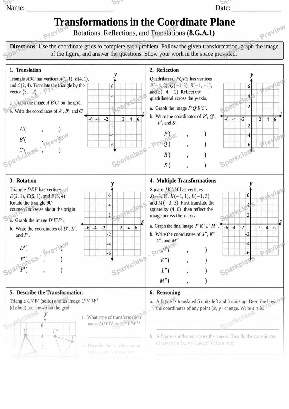 8.G.A.1 · 1 Transformations Coordinate Plane — page 1