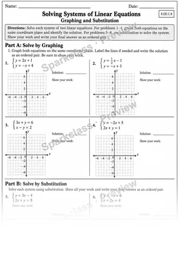 8.EE.C.8 · 8 Systems Graphing Substitution V3 — Grade 8 worksheet preview