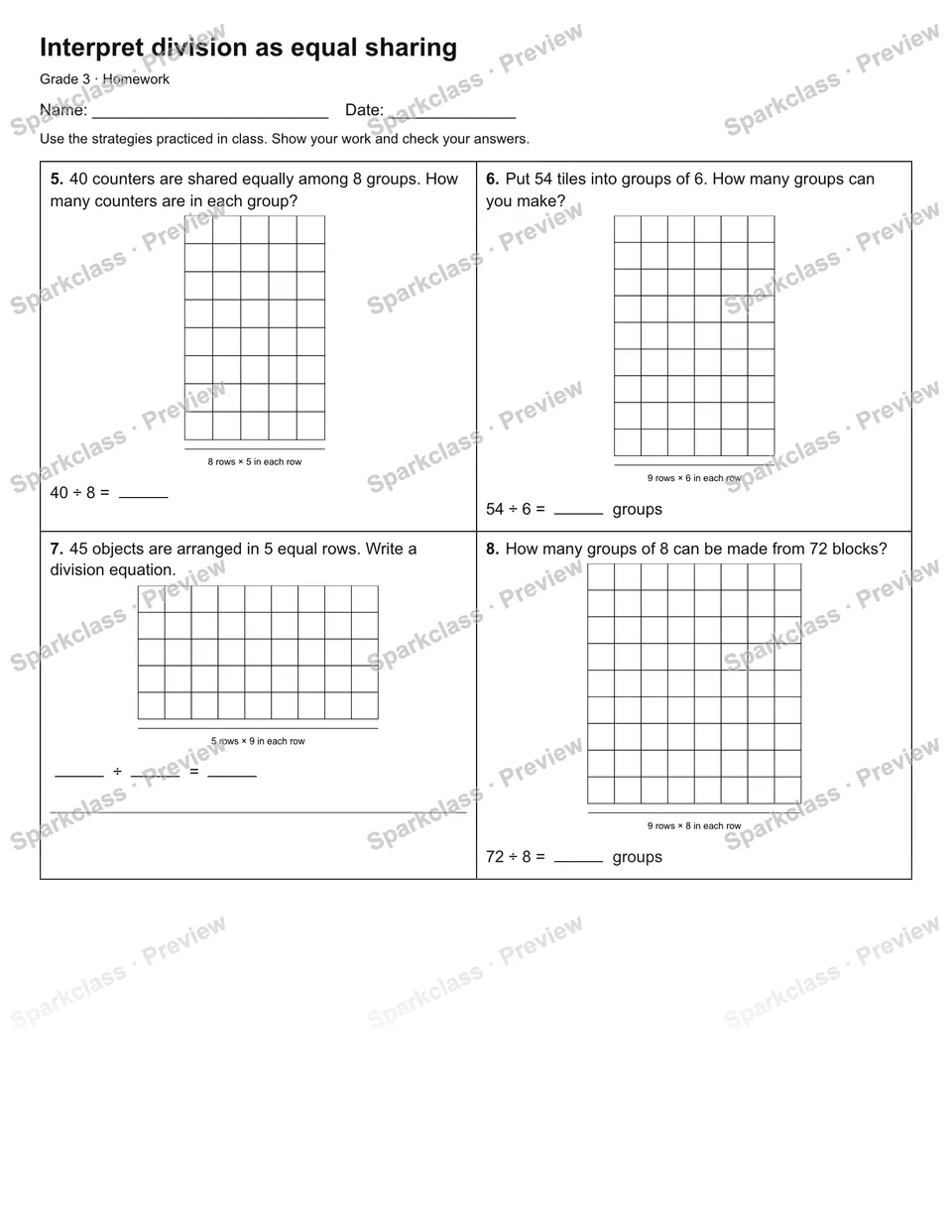 Interpret division as equal sharing — Homework — page 2