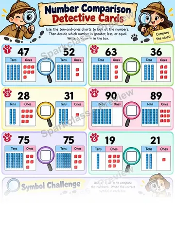 Number Detective Comparison — Grade 1 worksheet preview