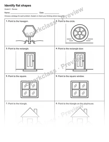 Identify flat shapes — Review — Kindergarten worksheet preview